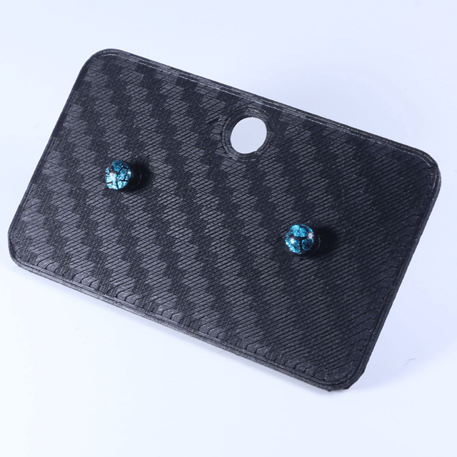 Hypoallergenic Small Vibrant Electric Cracked Teal Black Polymer Clay Plastic Back Stud Earrings With Designer Carbon Fiber Jewellery Box
