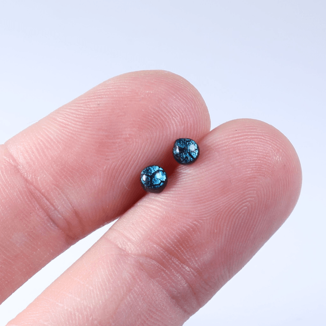 Hypoallergenic Small Vibrant Electric Cracked Teal Black Polymer Clay Plastic Back Stud Earrings With Designer Carbon Fiber Jewellery Box