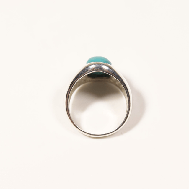 Heavy Sterling Silver 925 Natural Blue Turquoise Oval Cabochon Cut Gemstone Mens Navajo Boho Design Ring Size S - 9 1/8
