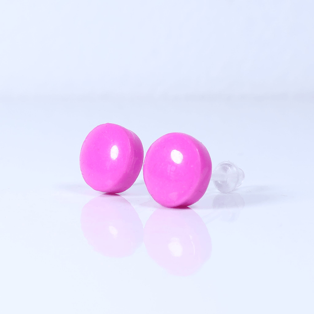 Hypoallergenic 8mm Large Solid Pink Round Cut Polymer Clay Plastic Back Stud Earrings With Designer Carbon Fiber Jewellery Box