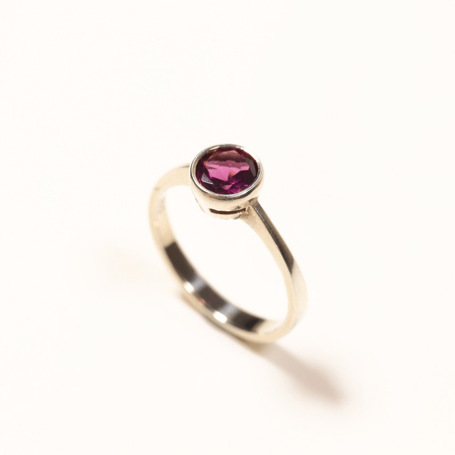 Sterling Silver 925 Minimalist Modern Design Band Round Cut Vivid Pink Rhodolite Garnet Gemstone Birthstone Ring Size N - 6 1/2