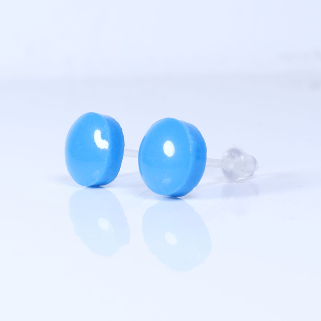 Hypoallergenic 8mm Large Solid Blue Round Cut Polymer Clay Plastic Back Stud Earrings With Designer Carbon Fiber Jewellery Box