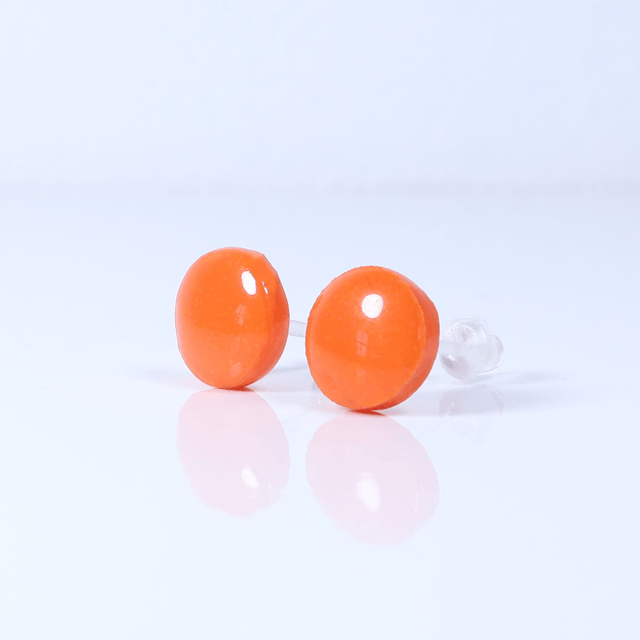 Hypoallergenic 8mm Large Solid Orange Round Cut Polymer Clay Plastic Back Stud Earrings With Designer Carbon Fiber Jewellery Box