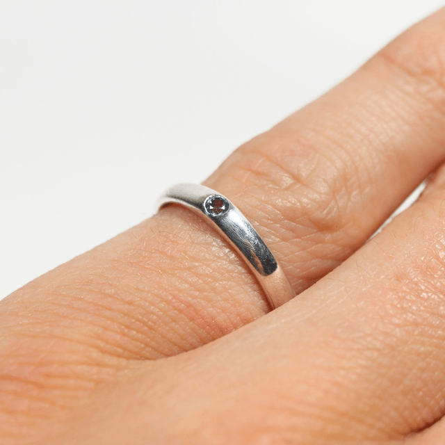 Simple Sterling Silver 925 Minimalist Design Style Small Round Cut Blue Topaz Birthstone Gemstone Band Ring Size O - 7