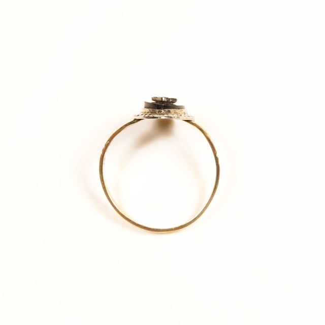 Vintage 14K 14Ct 585 Solid Yellow Gold Handcarved Detailed Platinum Marquise Cut Black Onyx Diamond Natural Gemstone Ring Size K - 5 1/8