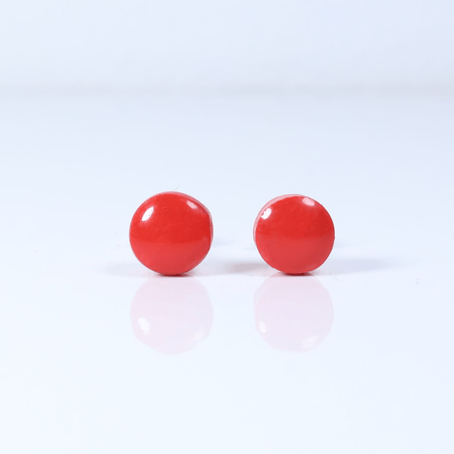 Hypoallergenic 6mm Medium Solid Red Round Cut Polymer Clay Plastic Back Stud Earrings With Designer Carbon Fiber Jewellery Box