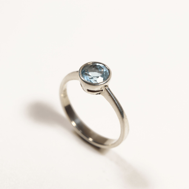 Sterling Silver 925 Minimalist Modern Design Band Round Cut Vivid Blue Topaz Gemstone Birthstone Ring Size N - 6 1/2