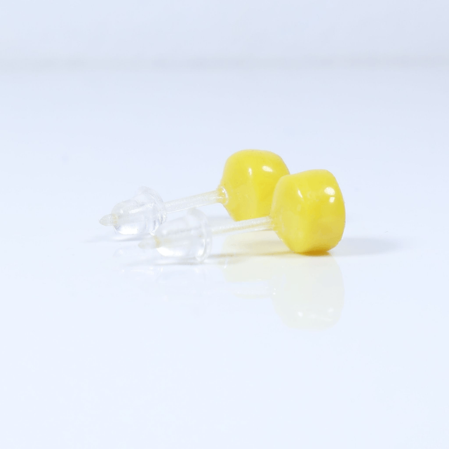 Hypoallergenic 6mm Medium Solid Yellow Round Cut Polymer Clay Plastic Back Stud Earrings With Designer Carbon Fiber Jewellery Box