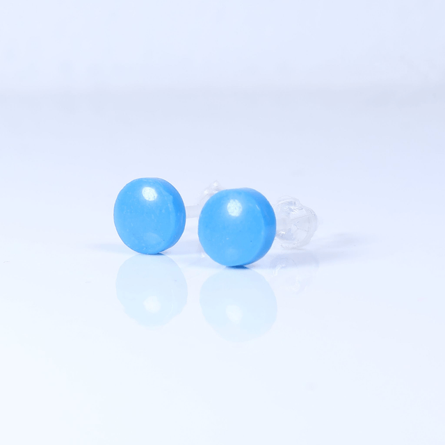 Hypoallergenic 6mm Medium Solid Blue Round Cut Polymer Clay Plastic Back Stud Earrings With Designer Carbon Fiber Jewellery Box