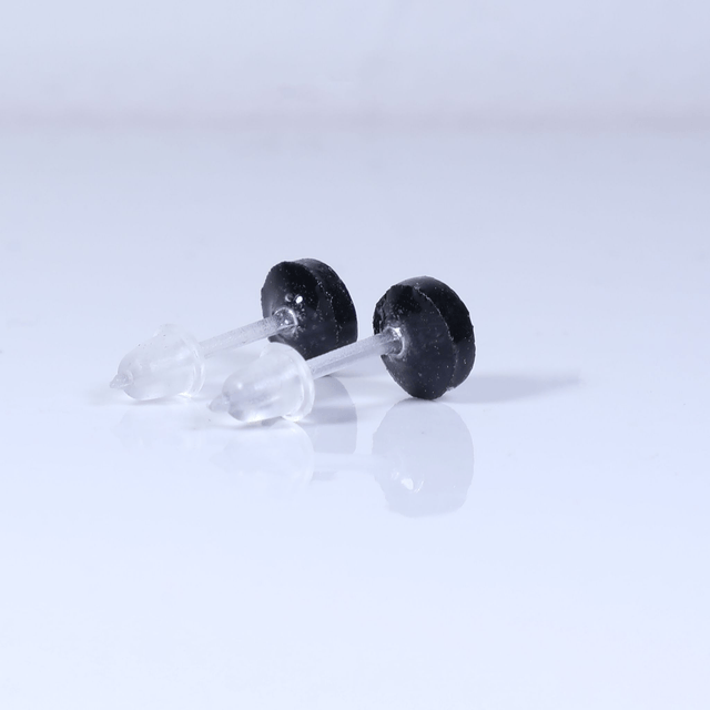 Hypoallergenic Vibrant Electric Cracked Lime Green Polymer Clay Plastic Rubber Back Stud Earrings With Designer Carbon Fiber Jewellery Box