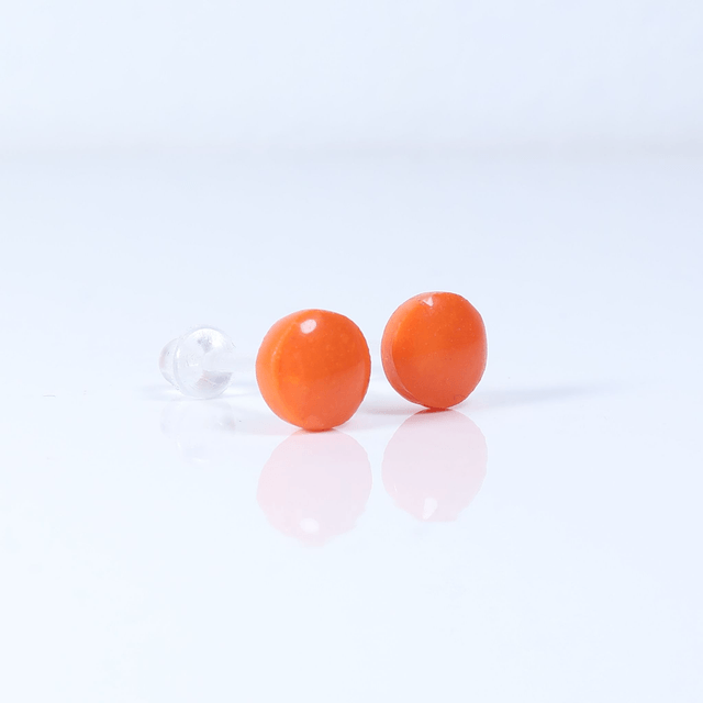 Hypoallergenic 6mm Medium Solid Orange Round Cut Polymer Clay Plastic Back Stud Earrings With Designer Carbon Fiber Jewellery Box