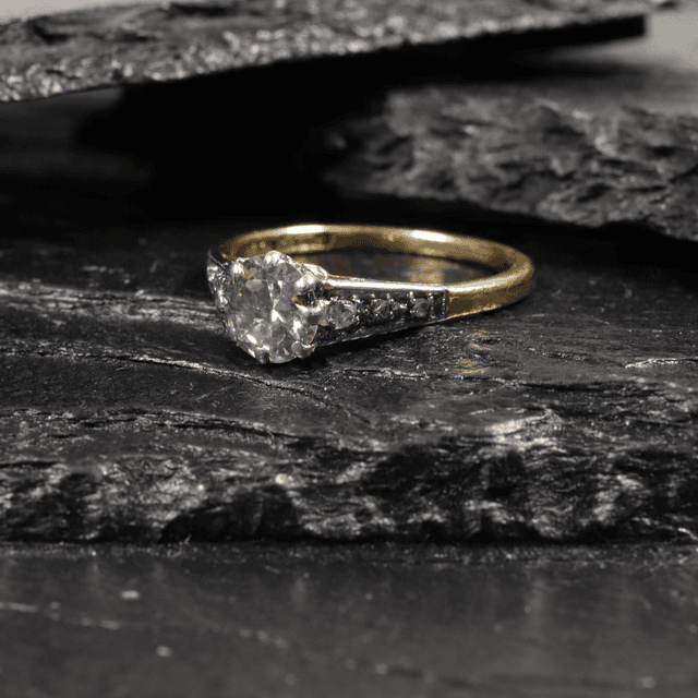 Edwardian 18Ct Solid Yellow Gold Platinum SI F/G 0.75ct Solitaire Natural Round Cut Diamond Wedding Engagement Ring Size N 1/2 - 6 3/4 Active
