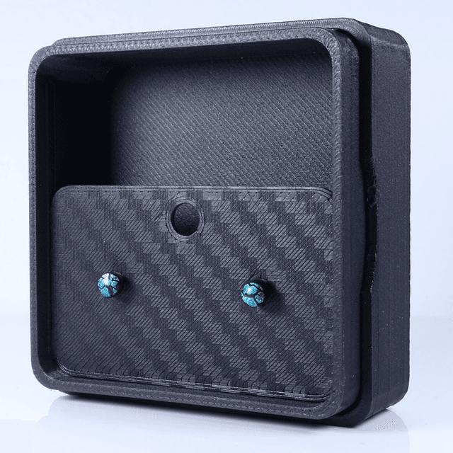 Hypoallergenic Small Vibrant Electric Cracked Teal Black Polymer Clay Plastic Back Stud Earrings With Designer Carbon Fiber Jewellery Box