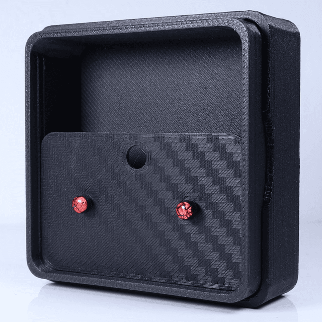 Hypoallergenic Small Vibrant Electric Cracked Red Black Polymer Clay Plastic Back Stud Earrings With Designer Carbon Fiber Jewellery Box