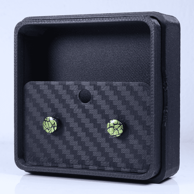 Hypoallergenic Vibrant Electric Cracked Lime Green Polymer Clay Plastic Rubber Back Stud Earrings With Designer Carbon Fiber Jewellery Box